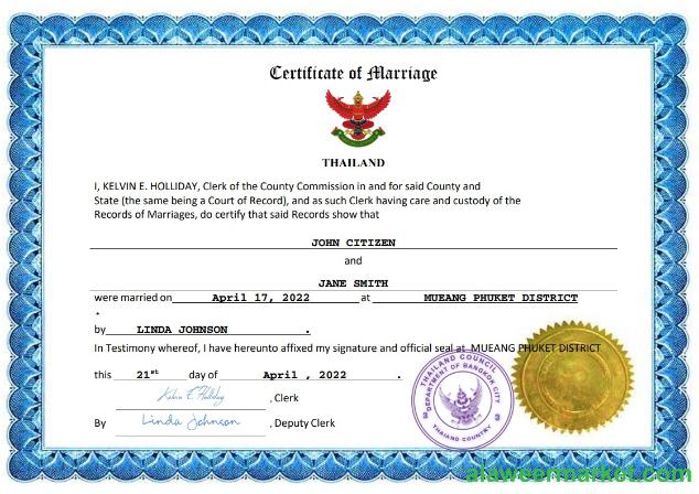Thailand marriage certificate Word and PDF template